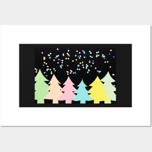 Confetti Snows Down On Colorful Paper Trees Posters and Art